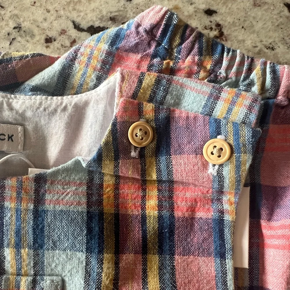 New - Janie and Jack Plaid Sleeveless Baby Romper - Picture 7 of 7
